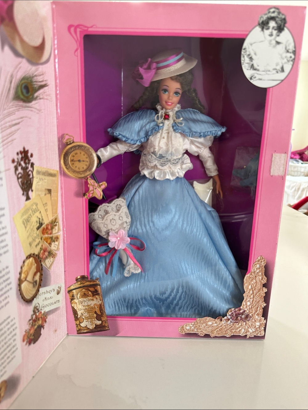 NIB 1993 Gibson Girl Barbie Doll in Blue Satin Gown